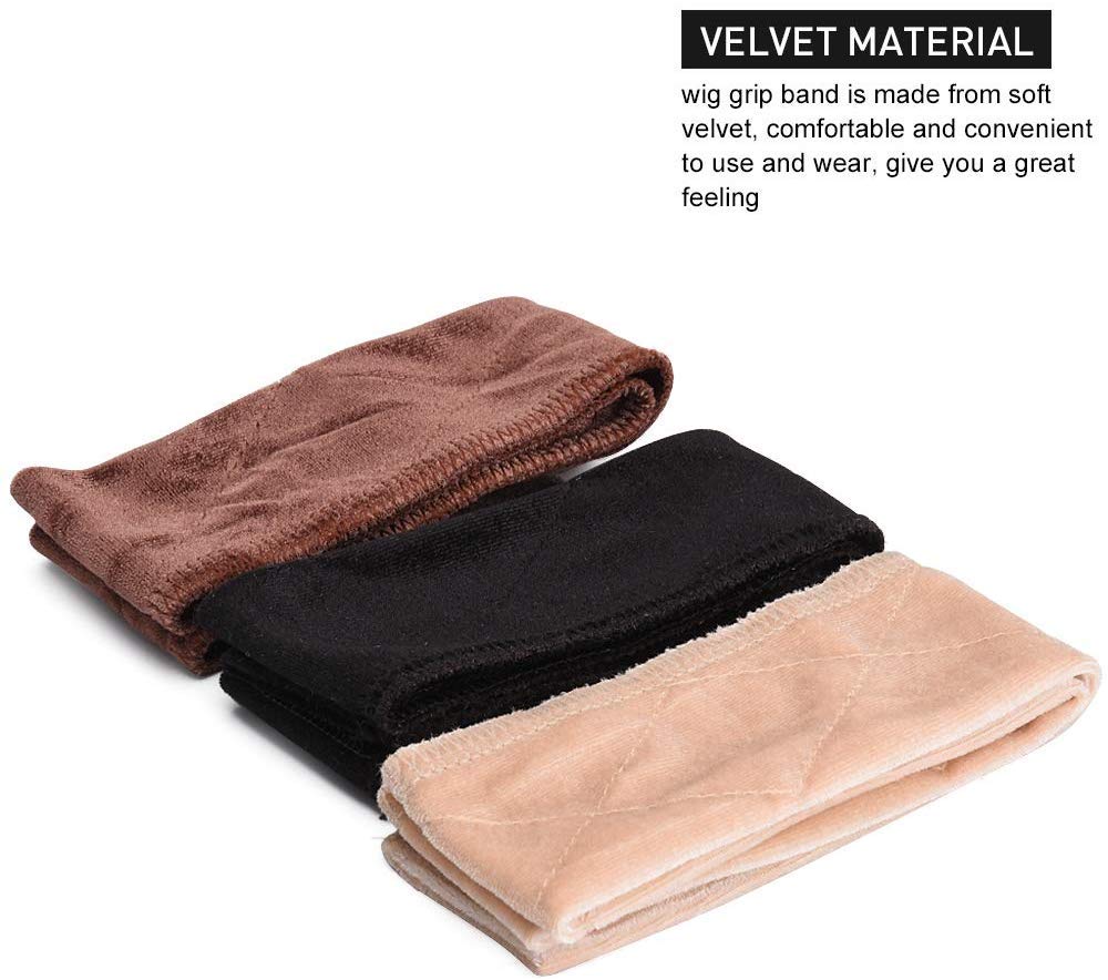 sansheng 3PCS Wig Grip Flexible Velvet Headband Scarf Head Hair Band Extra Hold Wig Adjustable Fastern,Stretch Cotton headbandï¼Ë†3 colorsï¼â€°