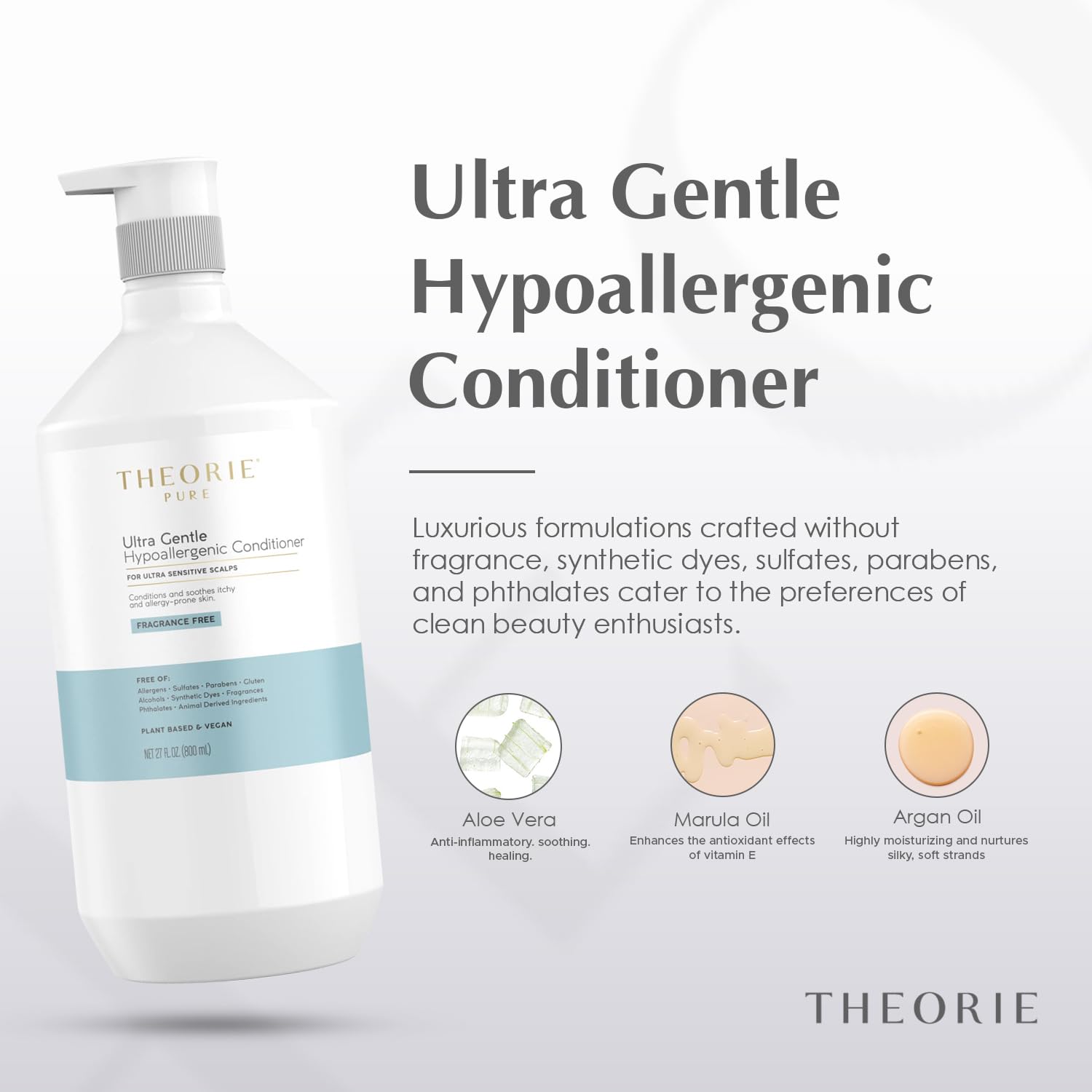 Theorie Pure Collection Hypoallergenic Conditioner -Plant-Based & Vegan - for Soothes Itchy & Allergy Prone Skin - Fragrance-free - Sensitive Scalp, Pump Bottle -800mL - 1 Pack