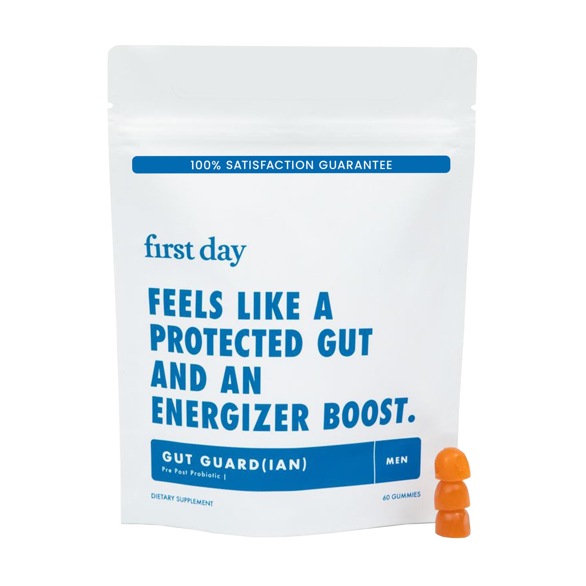 FIRST DAY Men’s Gut Guardian Tribiotic Gummies – 3-in-1 Prebiotic, Probiotic & Postbiotic Supplement – Supports Digestive & Oral Health, Immune Function & Energy Levels – 30-Day Supply