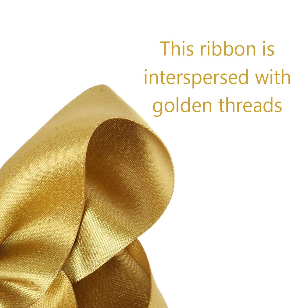 DEEKA 2 PCS 6 Big Hand-made Shiny Glitter Ribbon Hair Bows Alligator Clips Hair Accessories for Little Teen Toddler Girls Kids Set of 2 -Gold