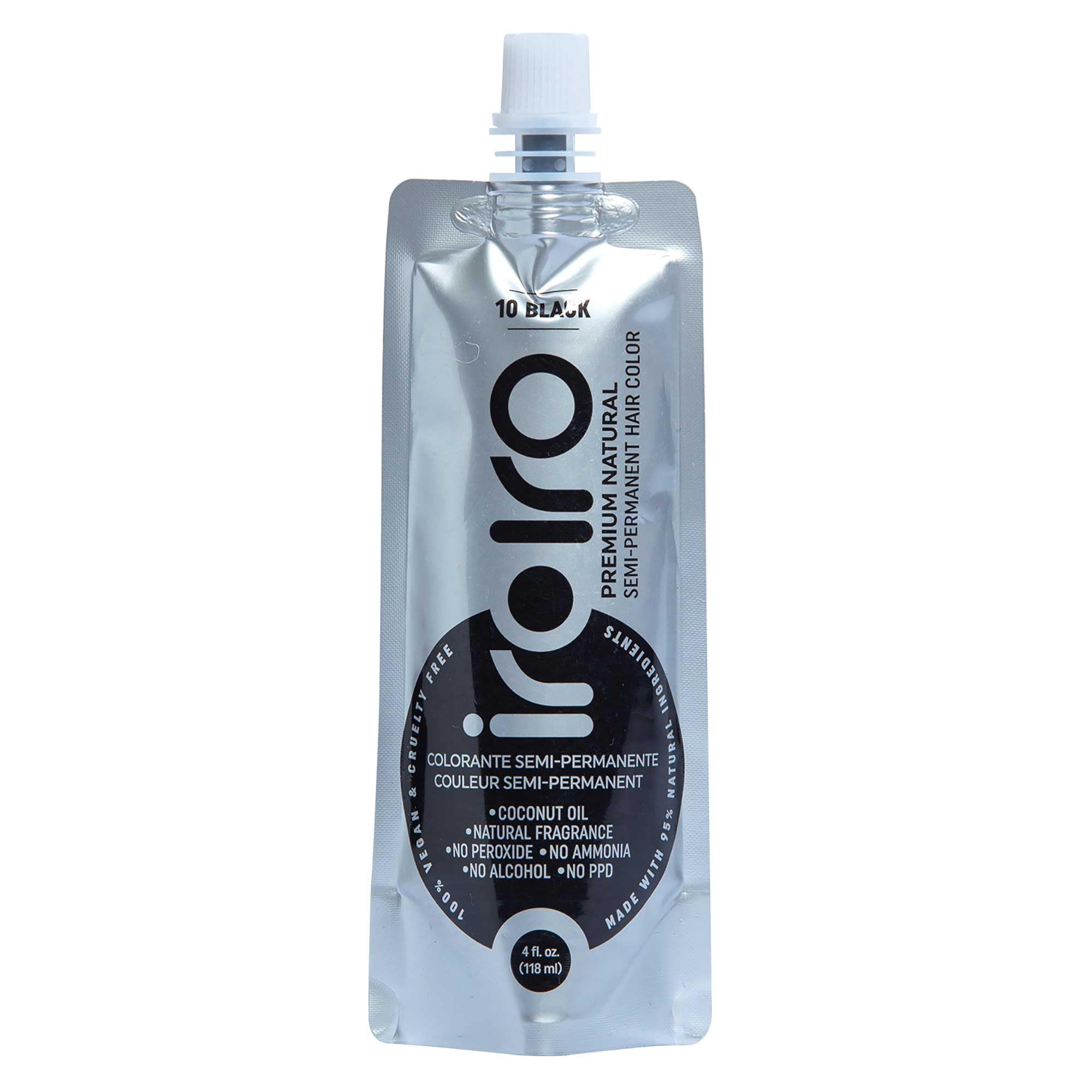 IROIRO Premium Natural Semi-Permanent Hair Color 10 Iro Black (4oz) by Iroiro