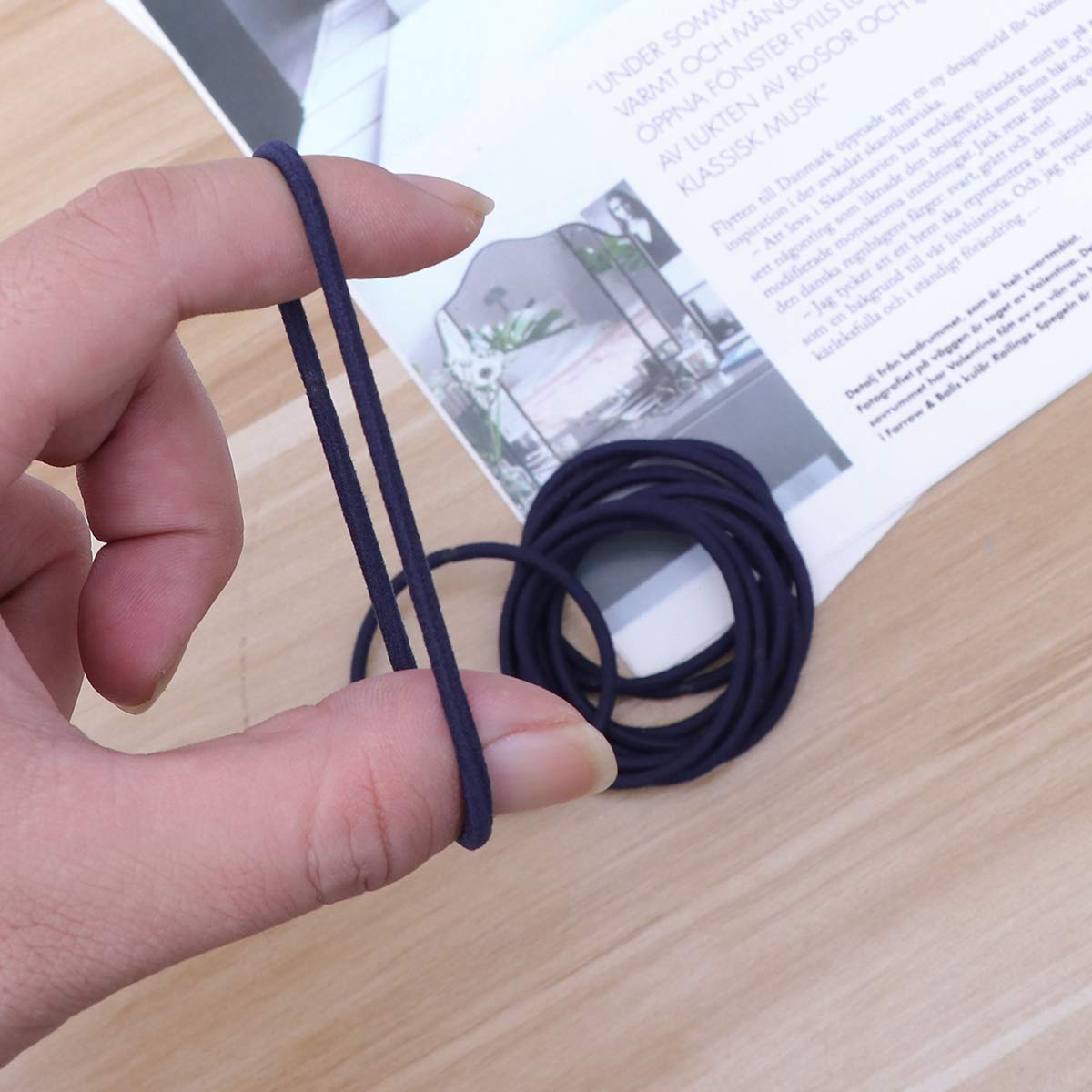 50pcs Nylon Rubber Bands High Elasticity Ponytail Holder Hair Ties Rope for Adults Kids (Navy Blue)