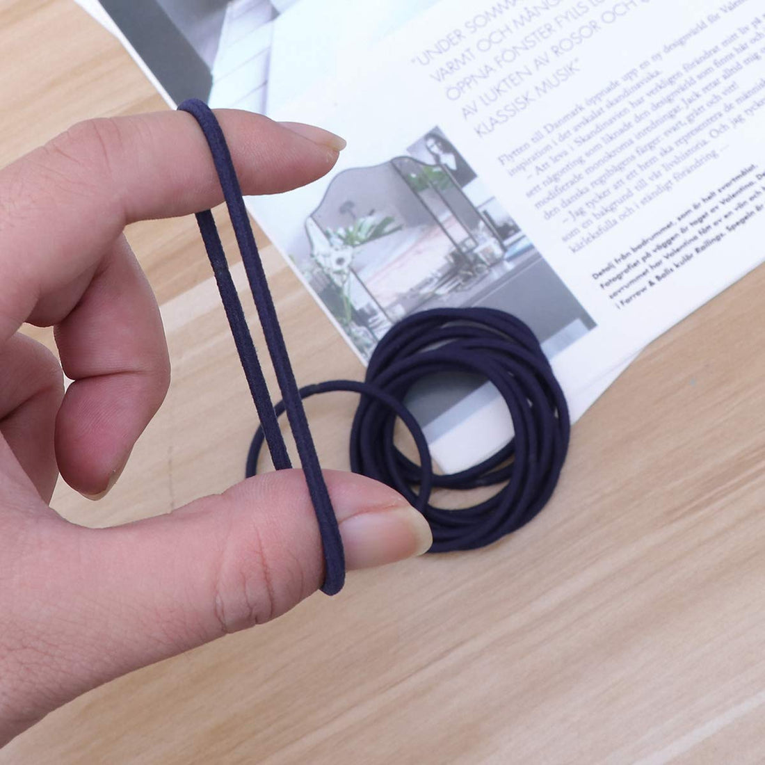 50pcs Nylon Rubber Bands High Elasticity Ponytail Holder Hair Ties Rope for Adults Kids (Navy Blue)