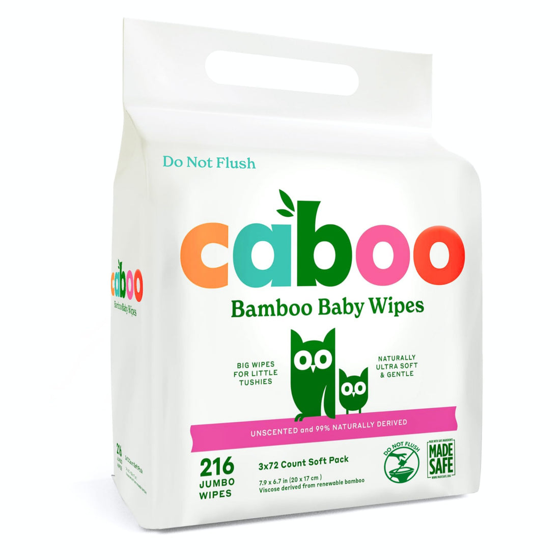 Caboo Baby Wipes, Made with Bamboo Viscose, Certified Made Safe Ingredients, Unscented Baby Wipes Good for Sensitive Skin, 72 Wipes Per Travel Pack, Total of 216 Wet Wipes