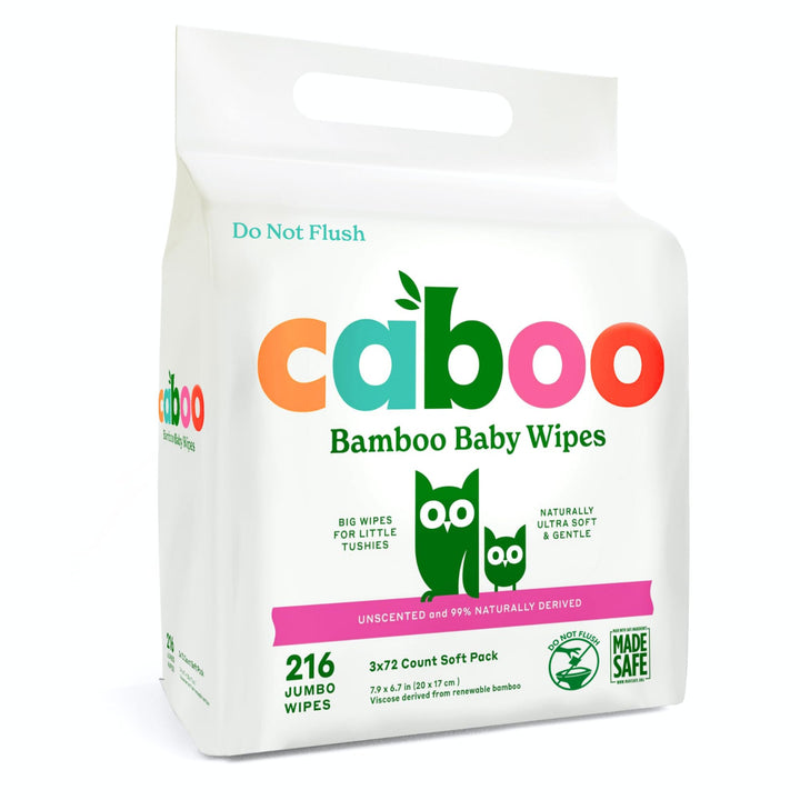 Caboo Baby Wipes, Made with Bamboo Viscose, Certified Made Safe Ingredients, Unscented Baby Wipes Good for Sensitive Skin, 72 Wipes Per Travel Pack, Total of 216 Wet Wipes