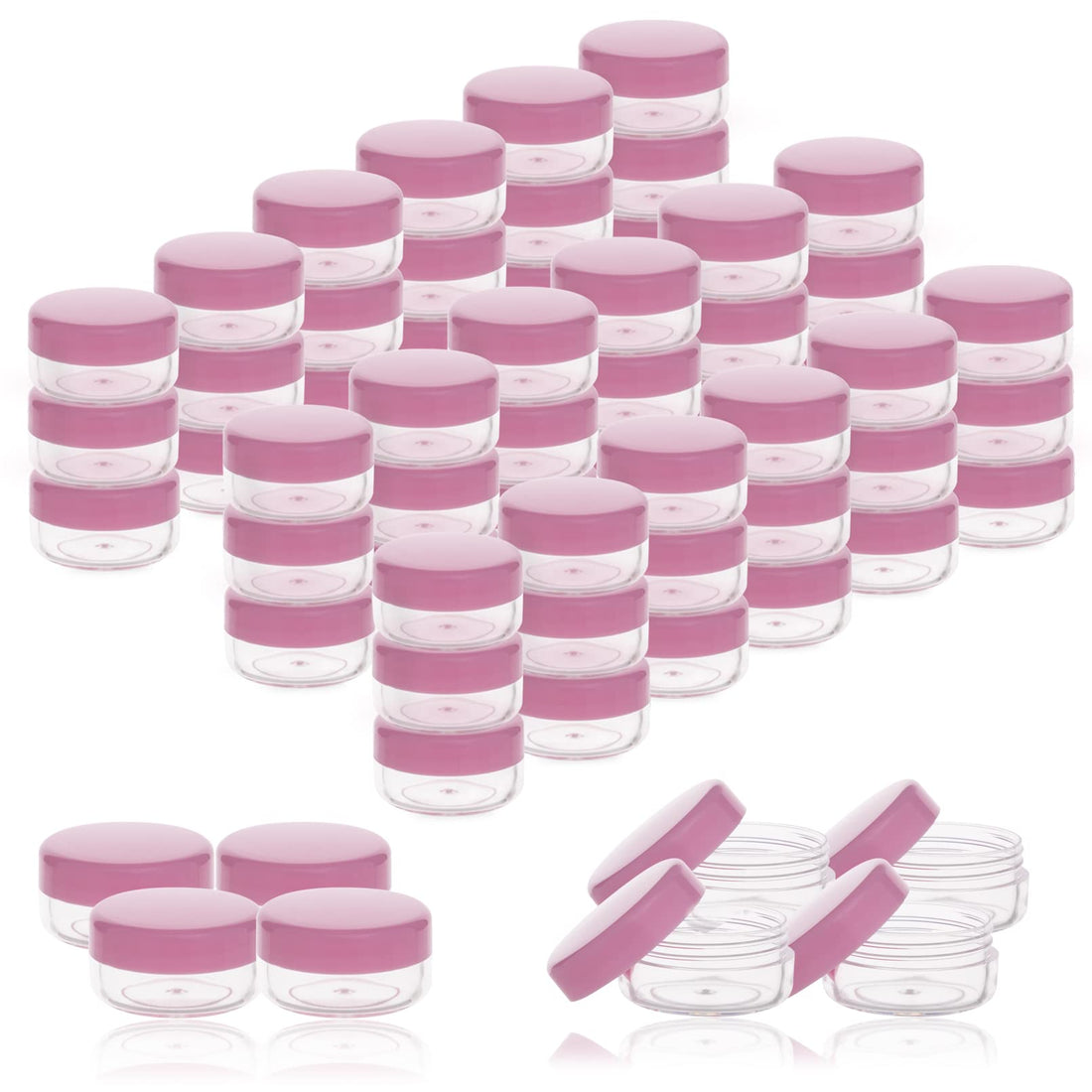 ZEJIA 3 Gram Sample Containers with Lids, 100 Count Tiny Sample Jars, 3ML Makeup Cosmetic Containers for Lip Balms, Lotion, Powder, Beauty Products(Pink Lids)