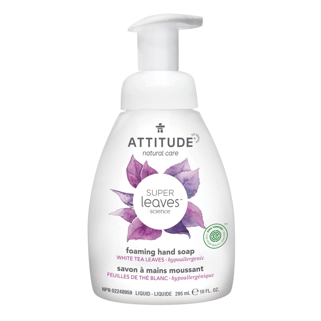 ATTITUDE Natural Foaming Hand Soap, Hypoallergenic, White Tea Leaves, 10 Fl Oz