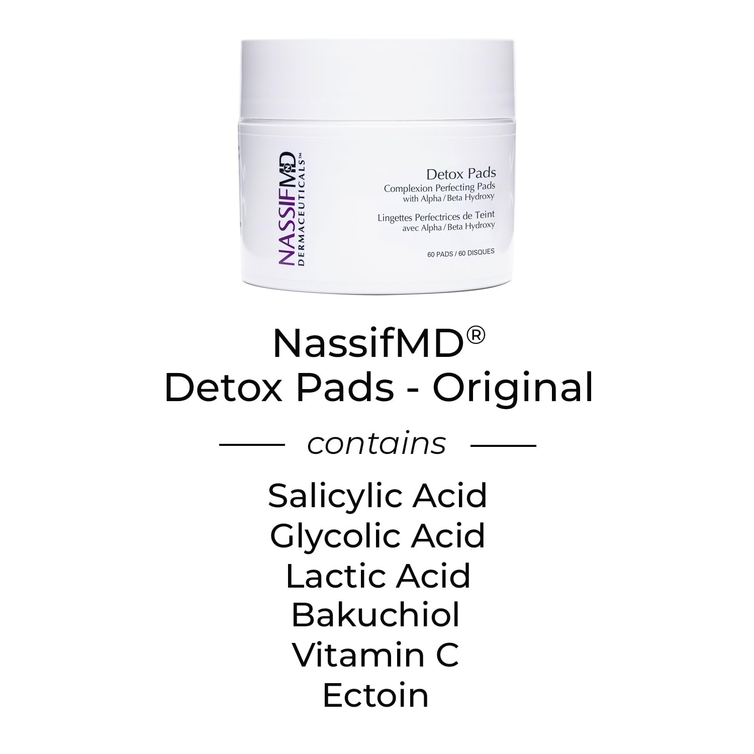 NassifMD Exfoliating Detox Pads, AHA Pads Formulated with Glycolic Acid, Witch Hazel, and Salicylic Acid