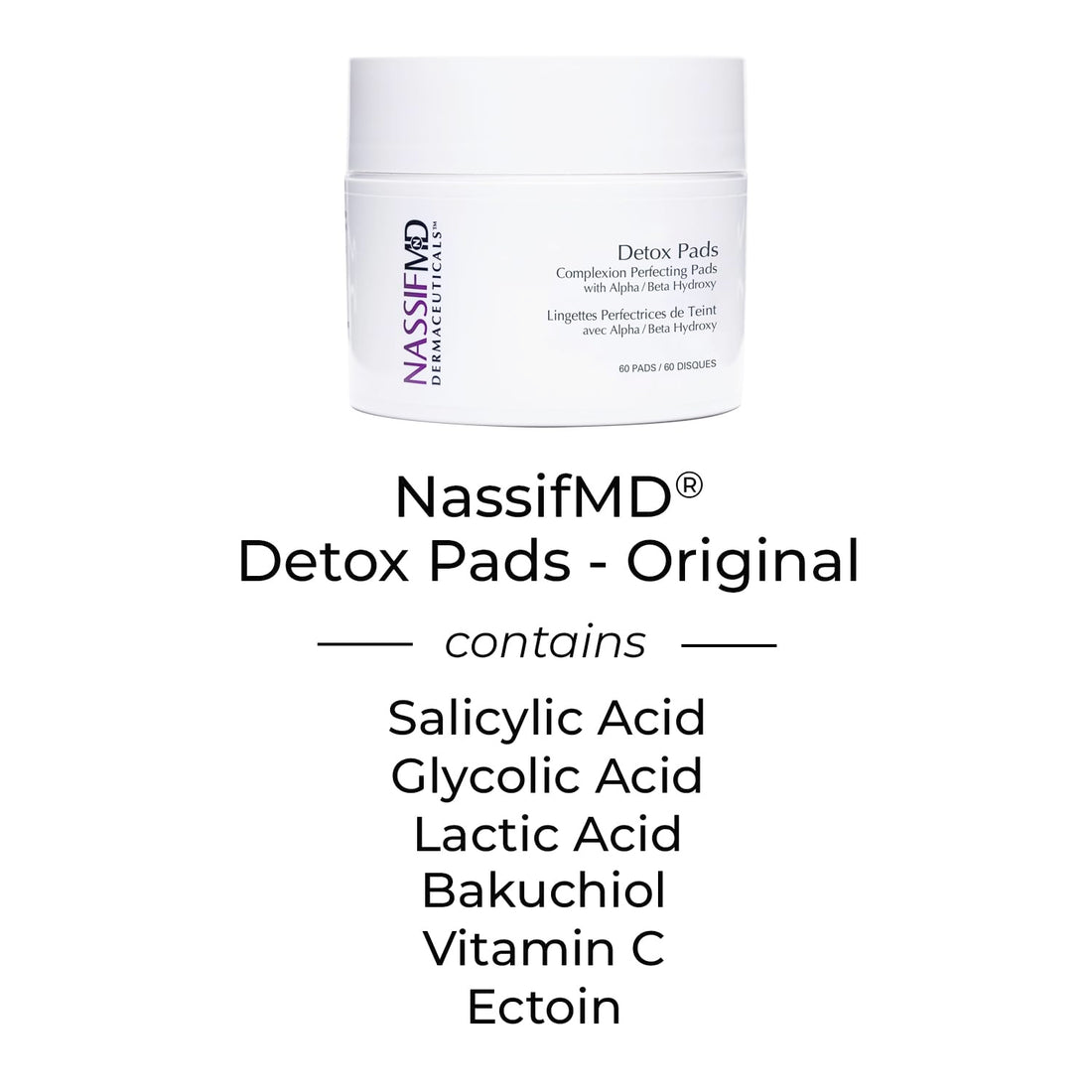 NassifMD Exfoliating Detox Pads, AHA Pads Formulated with Glycolic Acid, Witch Hazel, and Salicylic Acid