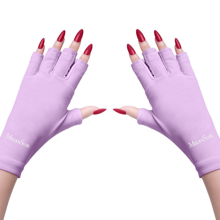 MelodySusie UV Glove for Gel Nail Lamp, Professional UPF50+ UV Protection Gloves for Manicures, Nail Art Skin Care Fingerless Anti UV Glove Protect Hands from UV Harm (Purple)