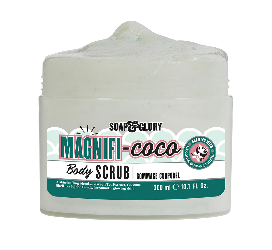 Soap & Glory Magnificoco Buff and Ready Coconut Body Scrub - Smoothing & Buffing Body Scrub - Coconut Scented Body Polish - Brightening Body Scrub with Green Tea Extract (300ml)
