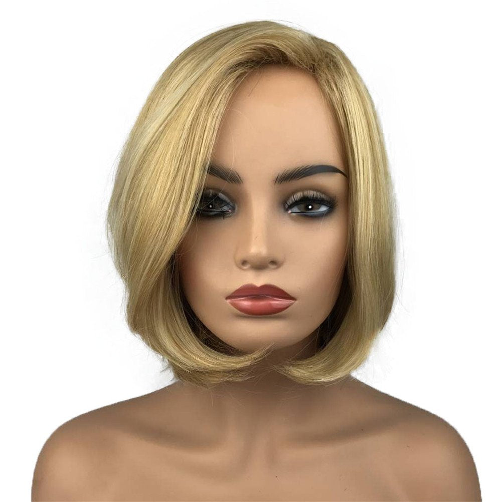 Aimole Women's Medium Length Straight Bob Wigs Blonde Synthetic Wig Full Capless Hair