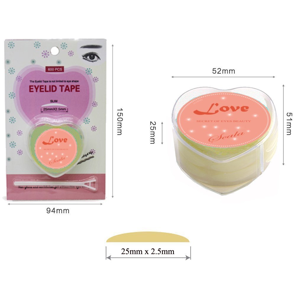 Scala Pro 600 Pcs by a Box Makeup Breathable Eyelid Tape Big Eye Decoration Invisible Fold Eyelid Shadow Sticker Double Eyelid Tape Tool(with Fork rods)(Slim)