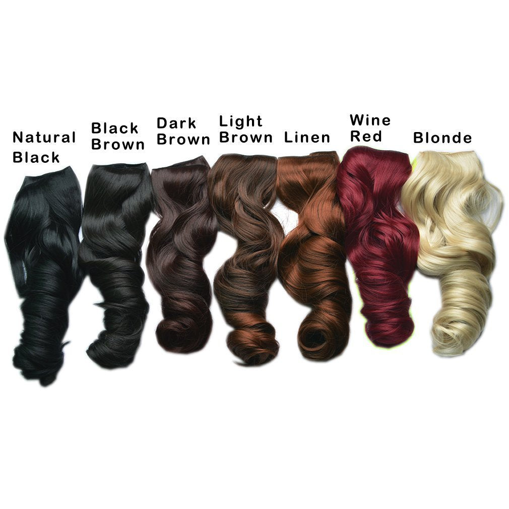 REECHO 14 Short Length 1-Pack 3/4 Full Head Curly Wavy Clips in on Synthetic Hair Extensions HE008 Hairpieces for Women 5 Clips 3.6 Oz per Piece - Black Brown