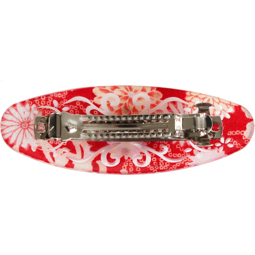 Cocoluck Red: Japanese Oval Chirimen Barette Hair Clip/Clasp With Rhinestones (Red)