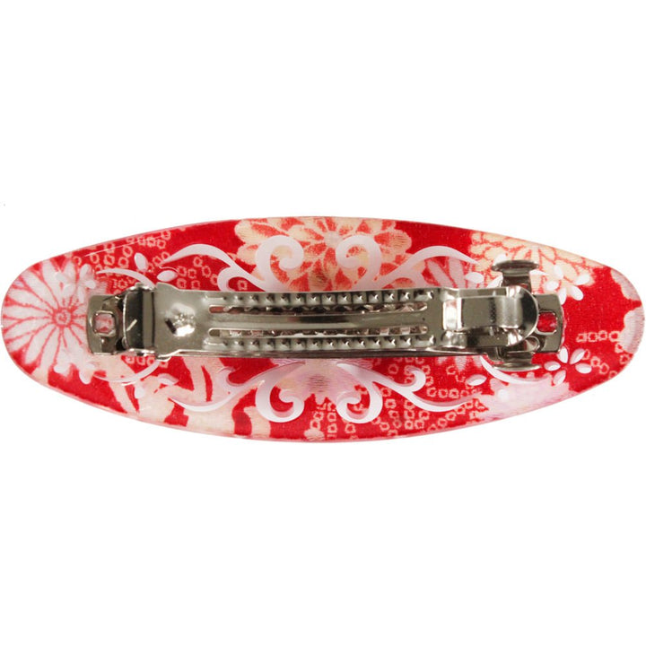 Cocoluck Red: Japanese Oval Chirimen Barette Hair Clip/Clasp With Rhinestones (Red)