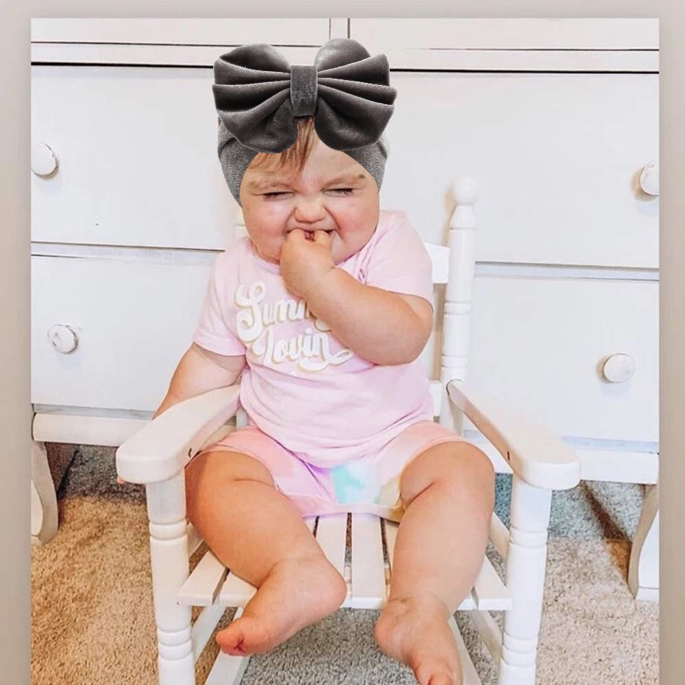 YanJie Leopard Baby Girl Hair Bow Headbands Soft Velvet Baby Bows Newborn Handmade Hair Hairbands Accessories Wide Headwraps for Toddler Kids Infant Photography Prop Gray Black