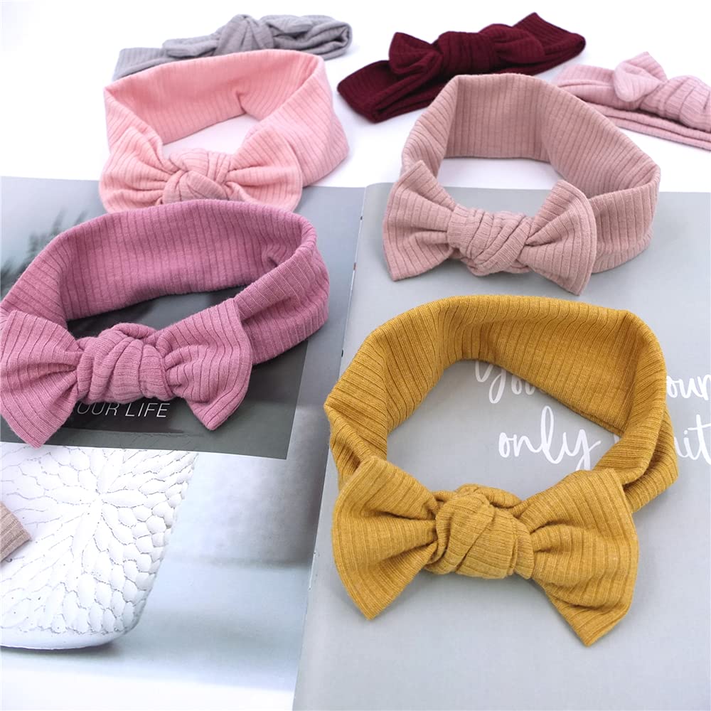 Sugarmelon Baby Headbands Stretchy Hairbands Hair Bow Elastics for Baby Girls Newborn Toddlers Infant Turban Headbands (Ribbed Bow Headband Vanilla)