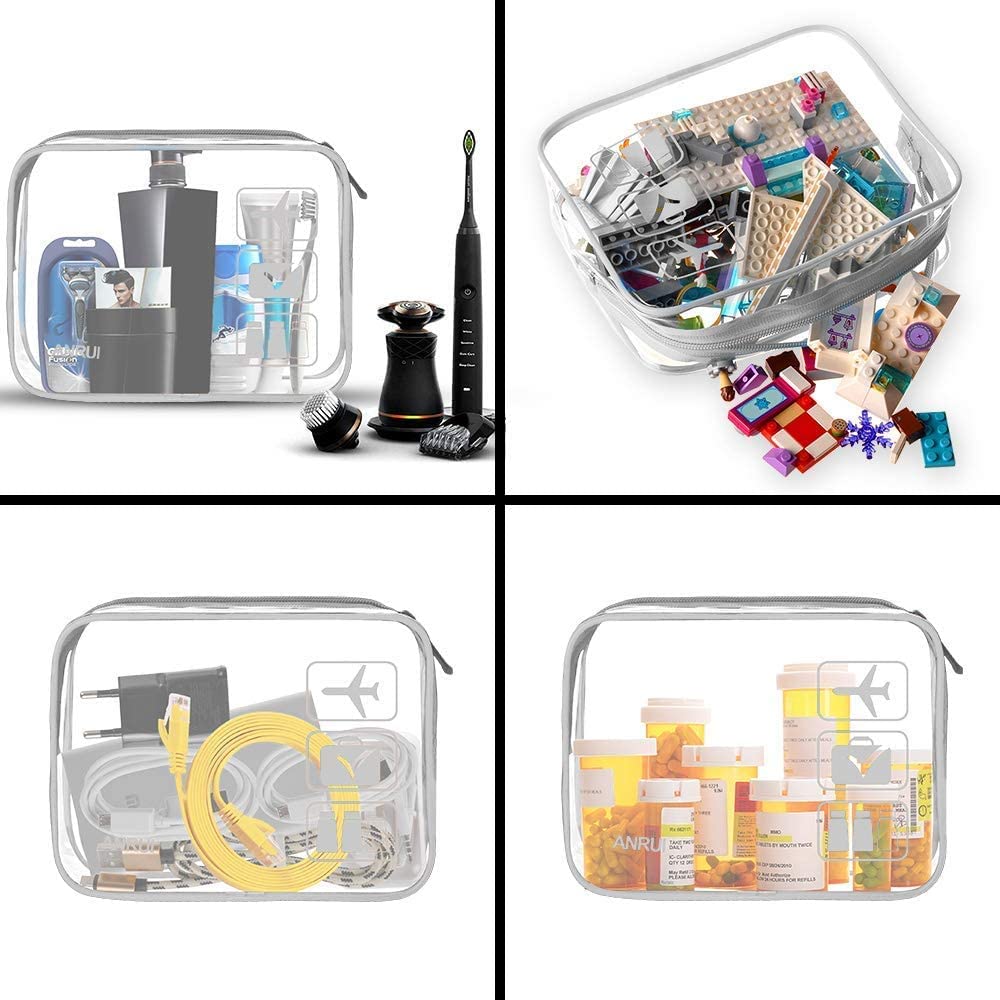 ANRUI TSA Approved Toiletry Bag, Quart Size Travel Toiletry Bags, Clear Toiletry bag Carry On Airport Airline Compliant Bag, Clear Pouch Bag 3 Pack, Grey