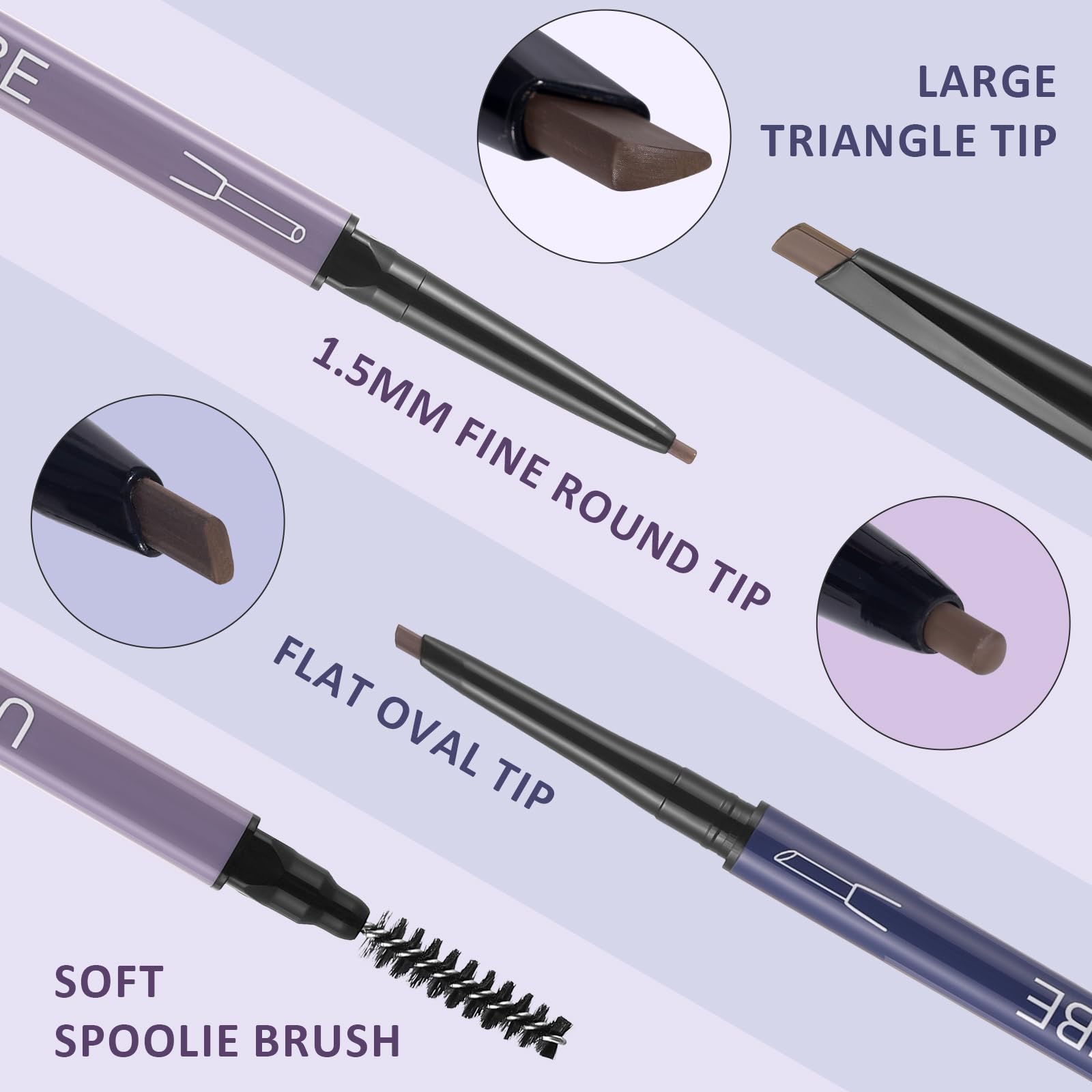UCANBE 3 PCS Eyebrow Pencils for Women, Brow Pencil Included 3 Types of Tips - Shapes, Defines, Fills, Dual-Sided, Long-Lasting Brow Makeup, Brown