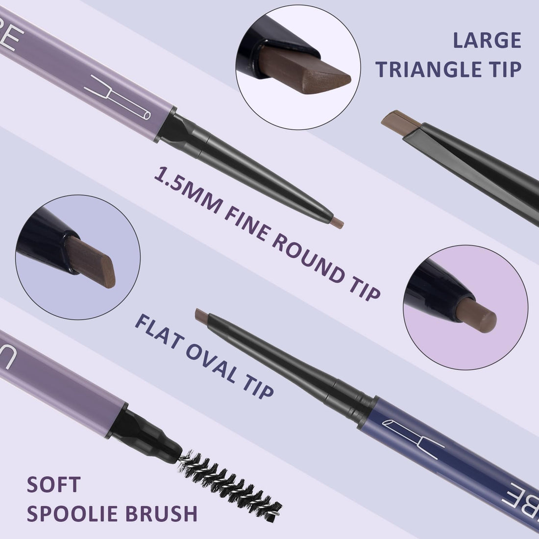 UCANBE 3 PCS Eyebrow Pencils for Women, Brow Pencil Included 3 Types of Tips - Shapes, Defines, Fills, Dual-Sided, Long-Lasting Brow Makeup, Brown