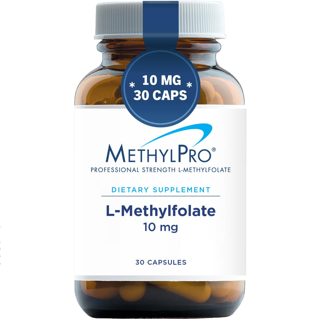 MethylPro 10mg L-Methylfolate - Professional Strength Active Methyl Folate Supplement for Brain Support & Balanced Mood - Gluten-Free Cognitive Supplement with No Fillers (30 Capsules)