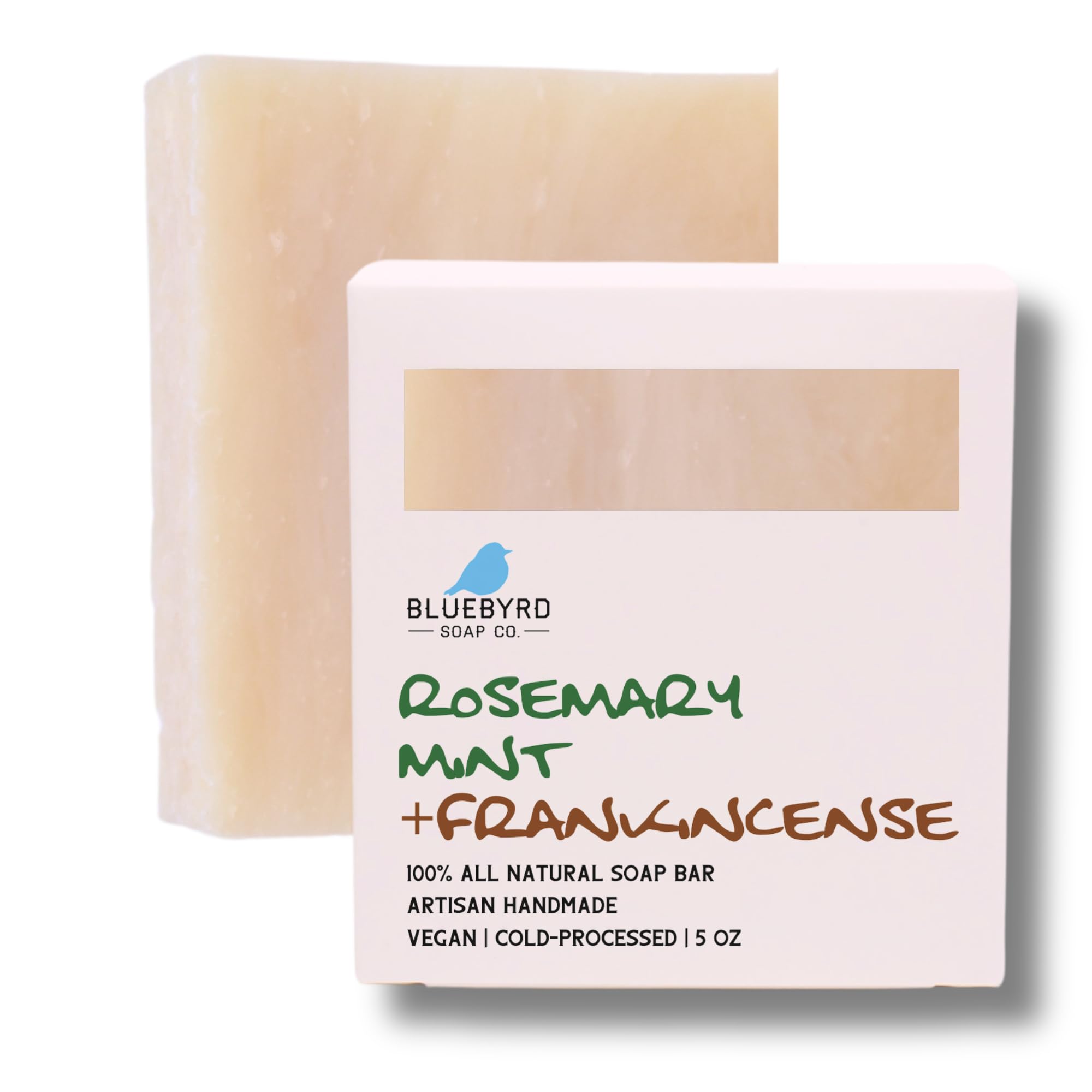 Bluebyrd Soap Co. Rosemary Frankincense + Mint Natural Soap Bar | Herbal Bar Soap -Naturally Scented With Essential Oils | USA Handmade Vegan Face & Body Wash Bar for Women & Men (Rosemary)