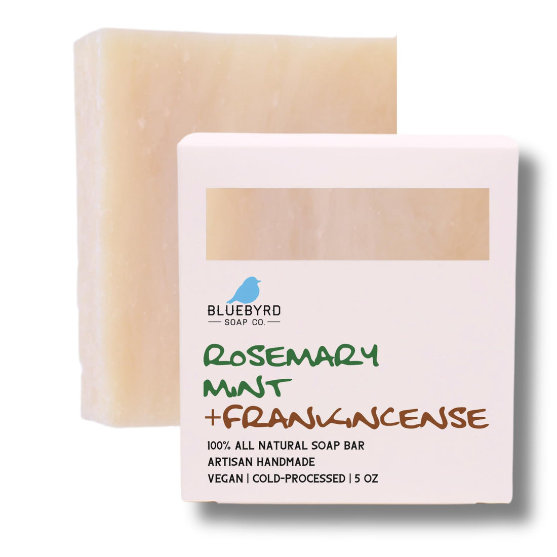 Bluebyrd Soap Co. Rosemary Frankincense + Mint Natural Soap Bar | Herbal Bar Soap -Naturally Scented With Essential Oils | USA Handmade Vegan Face & Body Wash Bar for Women & Men (Rosemary)