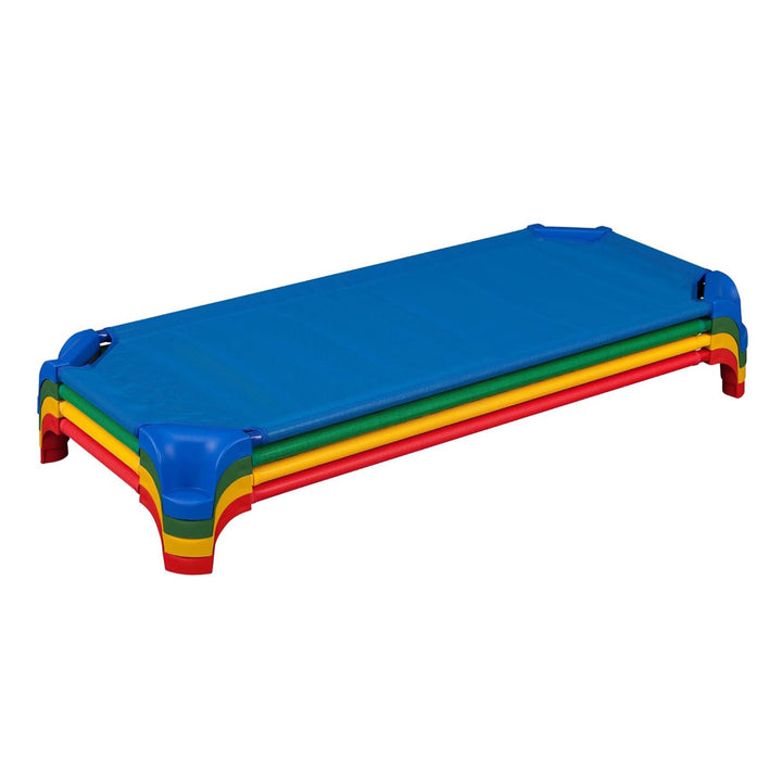 Sprogs Heavy-Duty Stackable Standard Size 52L Daycare Cots for Kids and Toddlers, Stacking Preschool Classroom Kids Cots for Sleeping, Resting, Naptime, Pack of 4, Assorted Color