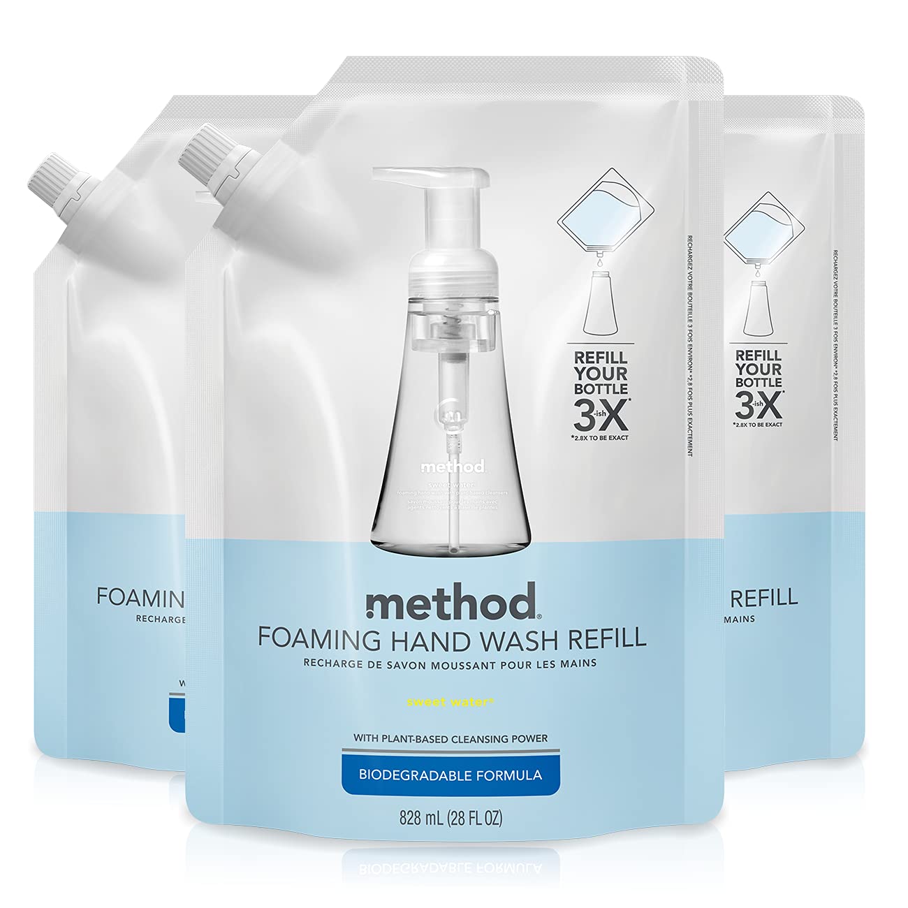Method Foaming Hand Wash Refill Pouch, Sweet Water, 28oz, 3pk