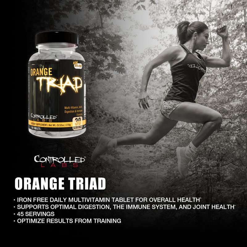 CONTROLLED LABS Orange Triad Daily Multivitamin, Iron Free Sports Supplement for Workout, Digestion, Immune, and Joints, 45 serv - Tablets