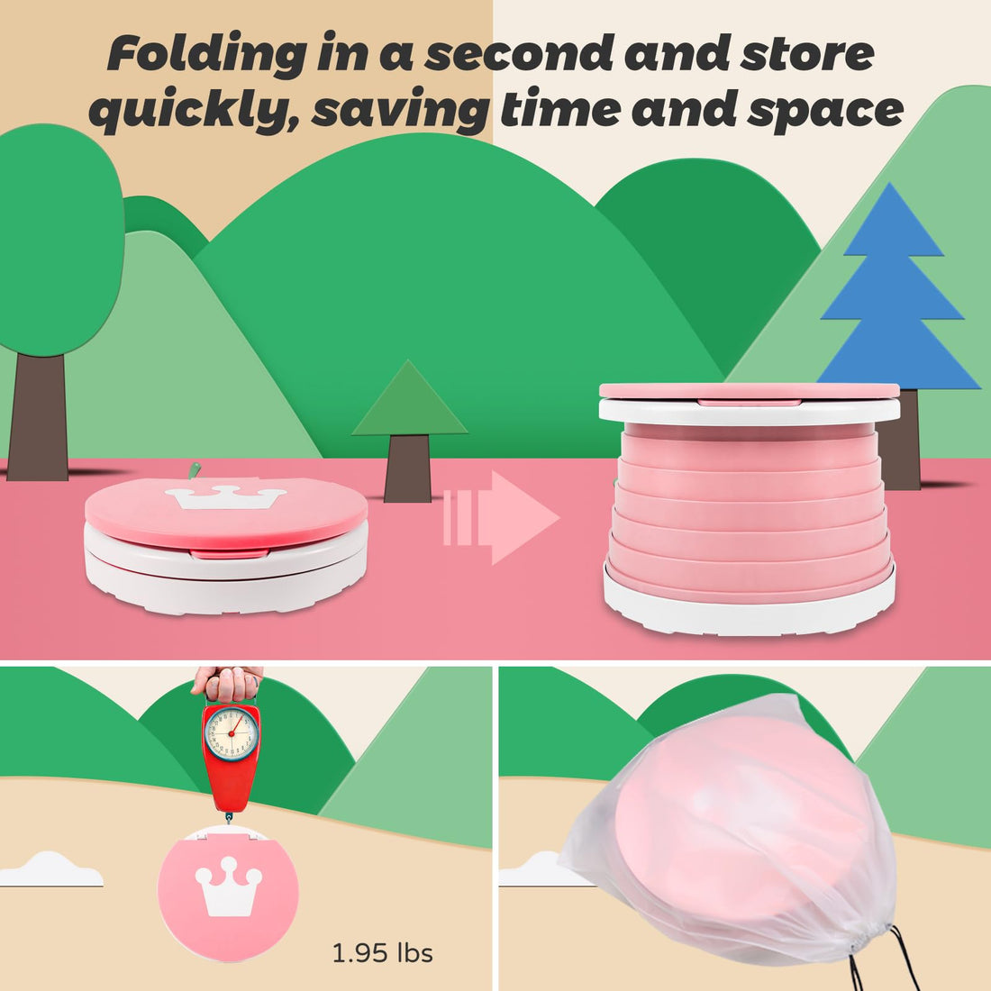 Portable Potty Chair - Foldable Training Toilet for Toddler Baby Kids Travel Potties Seat Indoor and Outdoor Pink