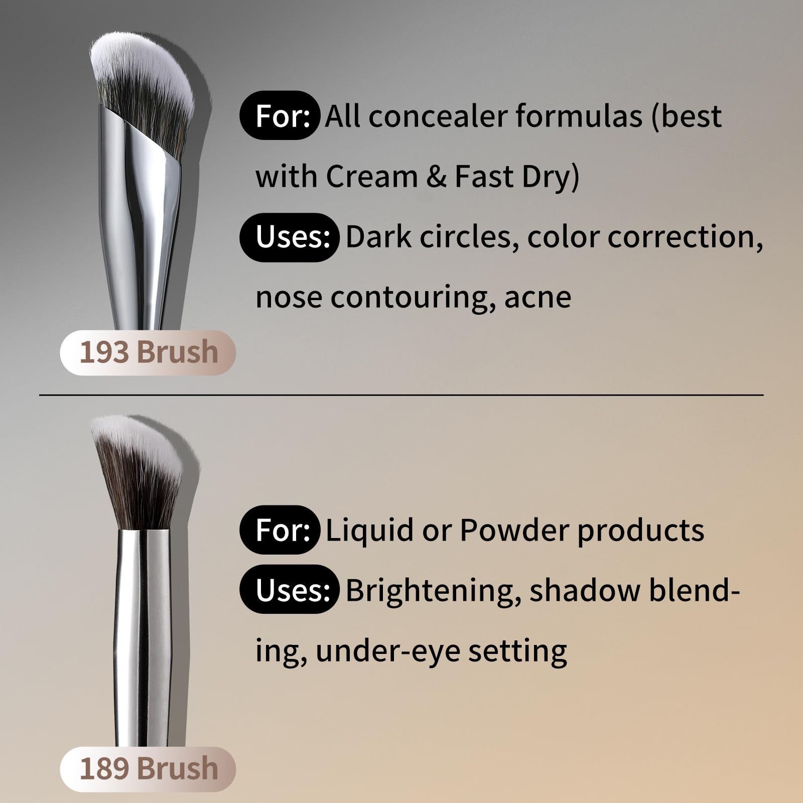 Albeaut Concealer Makeup Brushes Set, Angled Under Eye Brightening Brushes for Liquid, Cream, Stick Concealer Foundation Nose Contour Eyeshadow Blending (189193)