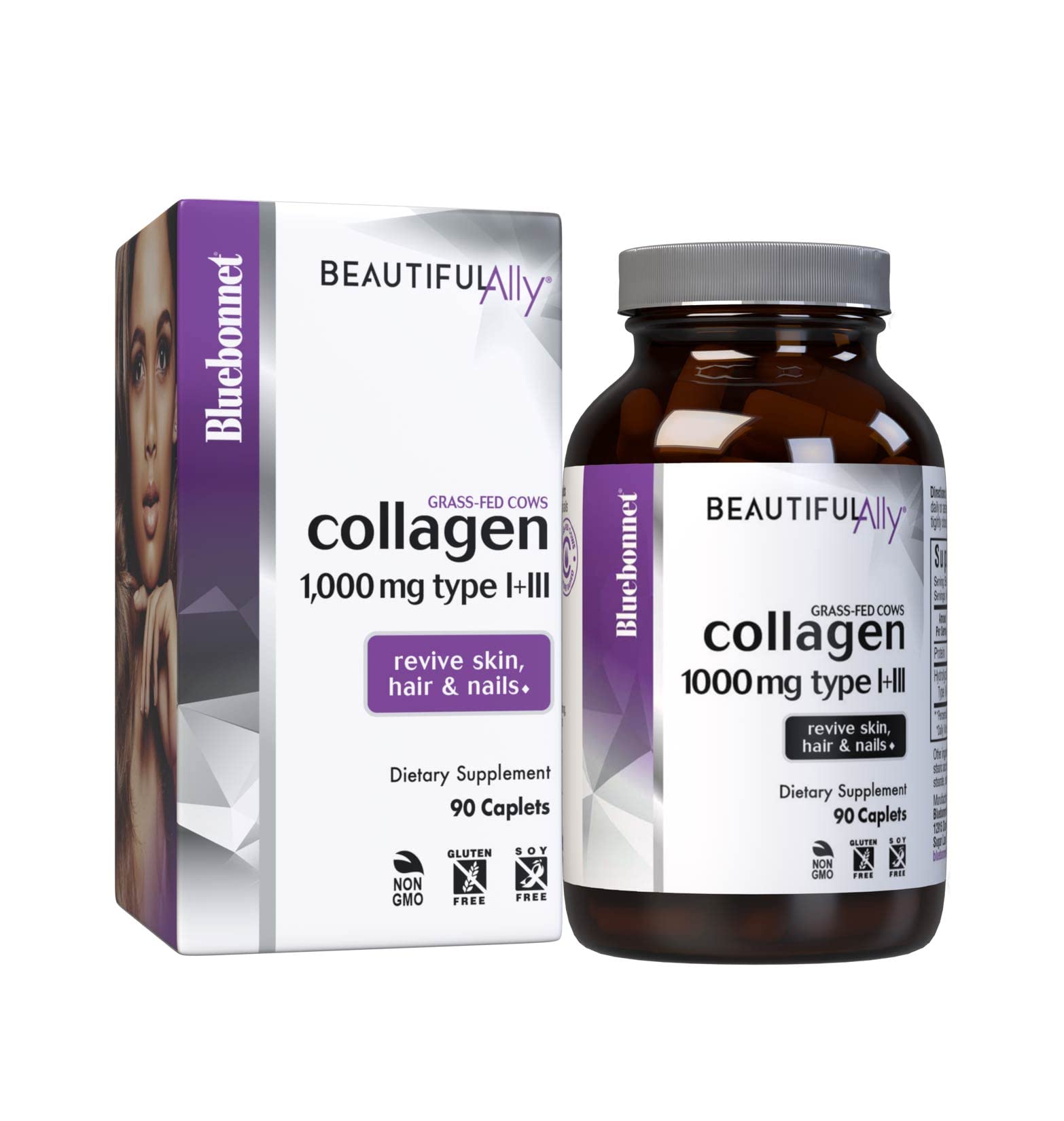 Bluebonnet Nutrition Beautiful Ally Collagen Caplets, Hydrolyzed Collagen from Grass Fed Cows, Collagen Peptides Type 1 & 3, Non GMO, Gluten Free, Soy Free, Milk Free, 90 caplets, 90 Day Supply