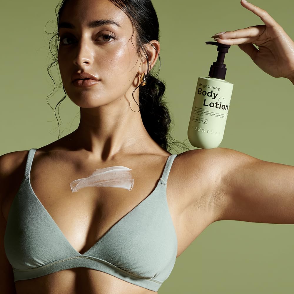 frank body Brightening Body Lotion | Vegan & Cruelty Free | Vitamin C, Kakadu Plum & Jojoba Oil | Helps Brighten Dark Spots & Hyperpigmentation | Bamboo & Camellia Scent (250mL / 8.45 fl oz)