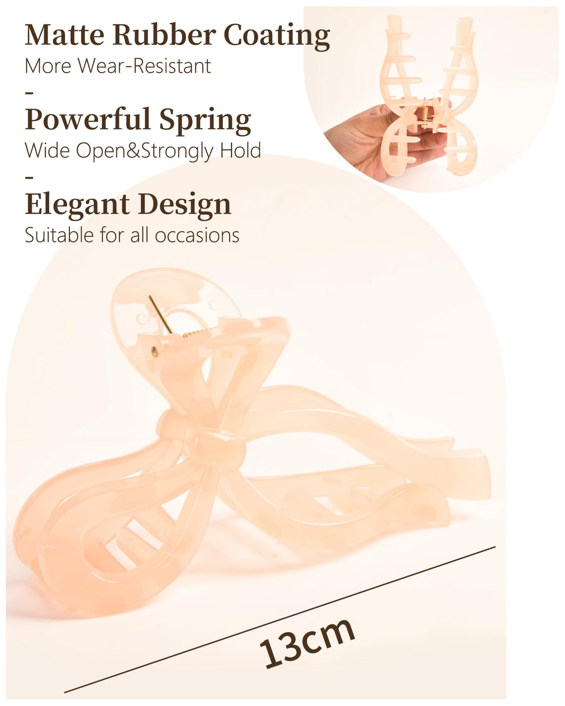 Yanibest Elegant Bow Hair Claw Clips Stylish Large Hair Clips for Thin and Thick Hair | Holiday Gift for Teen Girls | Chic Hair Styling Accessories for Women (Beige/Pink)