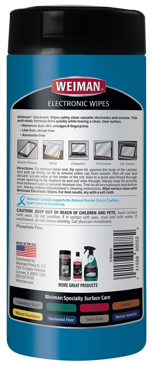Weiman Electronic Wipes Canister 30 Count (Pack of 2)