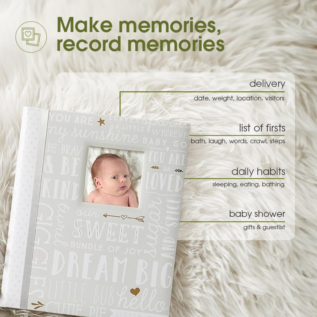 Lil Peach First 5 Years Dream Big Wordplay Baby Memory Book, Gender-Neutral Baby Keepsake for New and Expectant Parents, Pregnancy And Milestone Journal, Gray