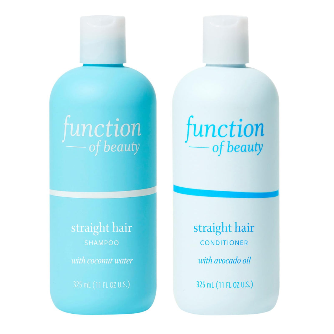 Function of Beauty Straight Hair Shampoo & Conditioner Set, 11 oz Each - Formulated with Coconut Water and Avocado Oil to Hydrate and Seal in Moisture, Sulfate-Free, Customizable Haircare