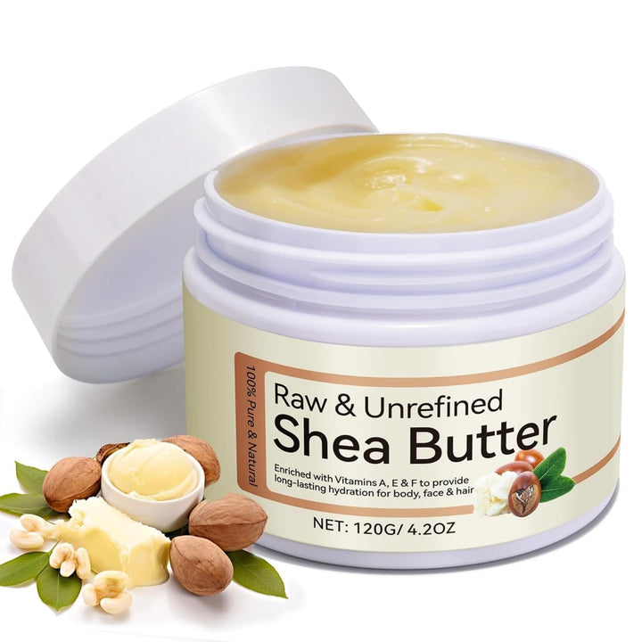 Pure Organic Shea Butter, Raw Body Butter Enriched with Vitamin A, Vitamin F, Deep Nourishing Body Hair and Face, Long-Lasting for Dry Skin, Hair Care, Natural Moisturizer
