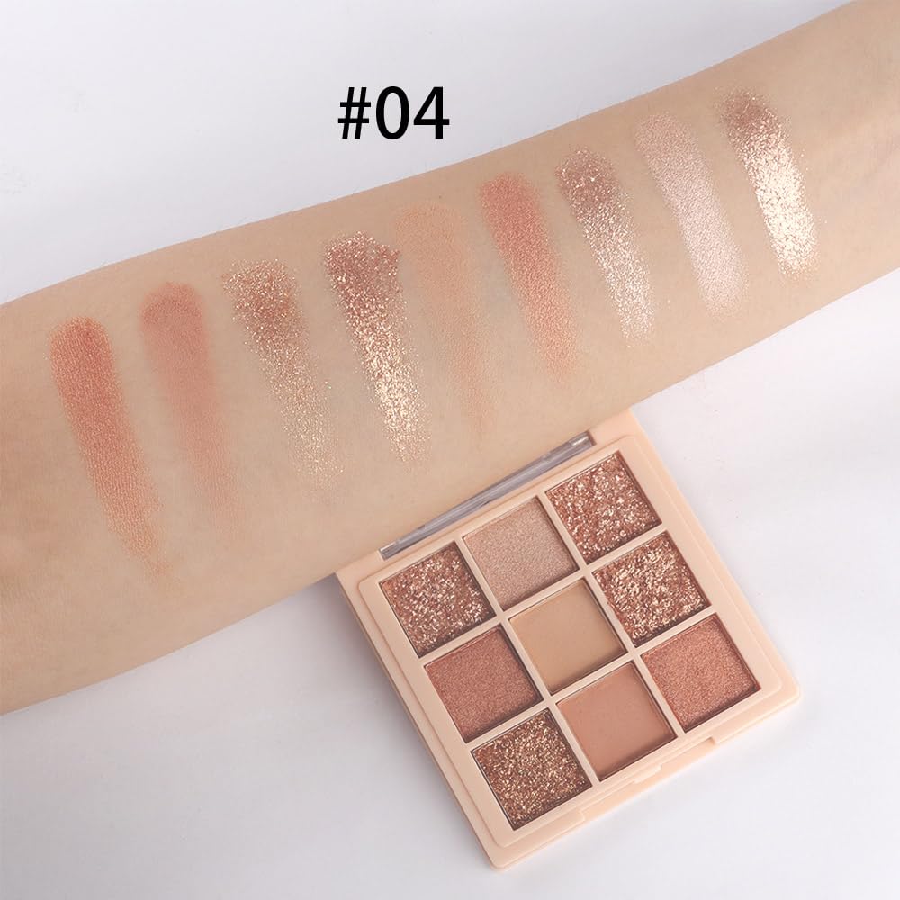9Colors Champagne Rose Gold Eye Shadow Palette Makeup,Shimmer Pink Eyeshadow Palette Nude Glitter Sparkly Eye Shadows Long Lasting Waterproof Blendable Naturing-Looking