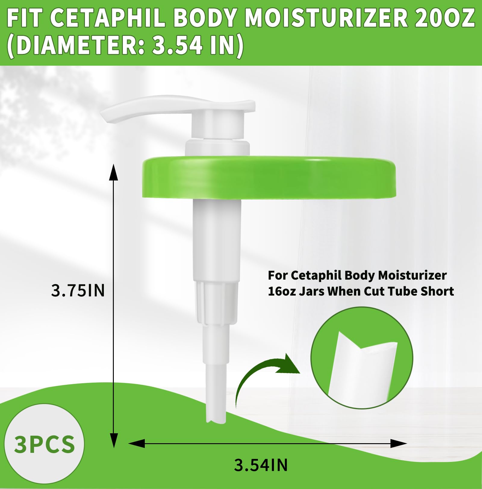 3 Pcs Pump Lid for Cetaphil Body Moisturizer 20oz Lotion Pump Dispenser for 3.54-inch Diameter Replacement Wide Mouth Pump Lid Dispenser Fits Cetaphil Moisturizer Cream 16oz When Cut Tube Short