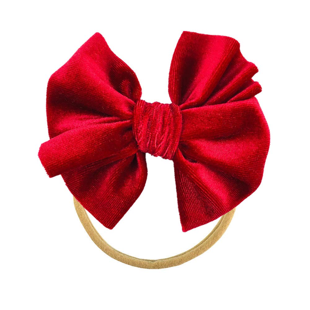 12 Pack Knot Velvet Bowknot Hair Bows Slim Skinny Thin Elastic Stretchy Super Soft Nude Nylon Headband Hairband Head Wraps Holder Accessories for Kids Toddler Infant Newborn Baby Girl Bulk