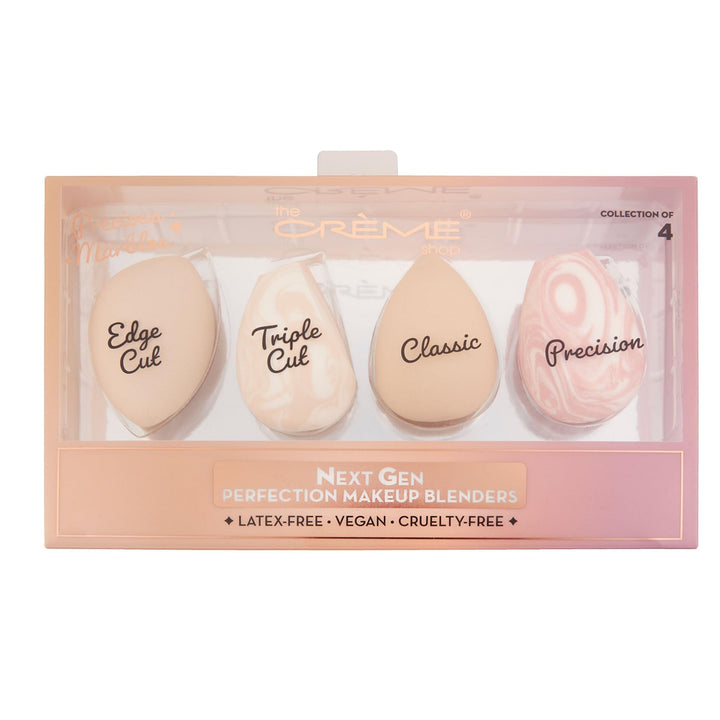The Crème Shop Next Gen Perfection Makeup Blenders Precious Marbles Collection Makeup Sponge Set, Edge, Tripple, Classic, & Percision Cut Beauty Blender Sponge - Nudes (Set of 4)