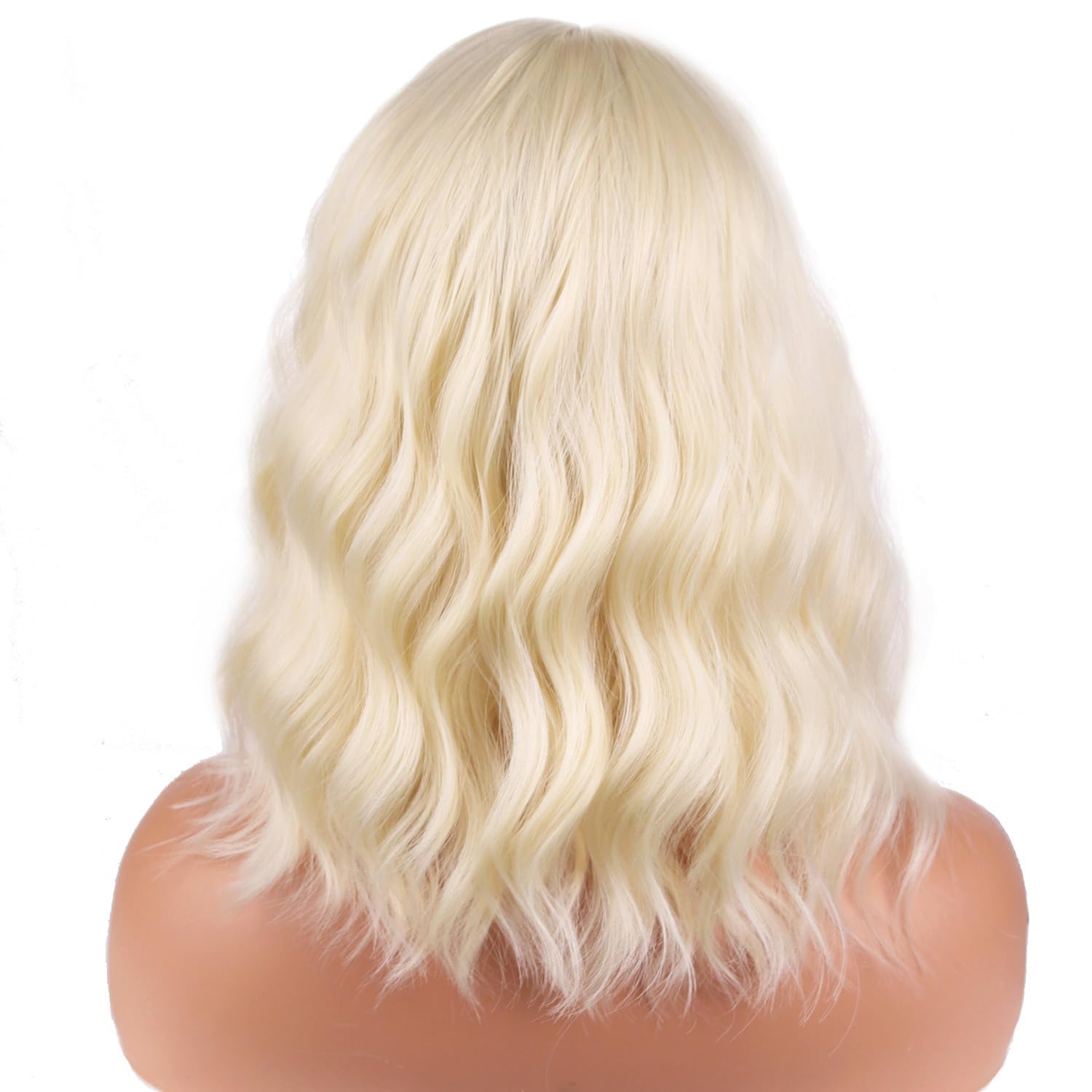 RightOn 14'' Short Curly Women Girl's Charming Synthetic Wig with Air Bangs Wig Cap Included (Light Blonde)