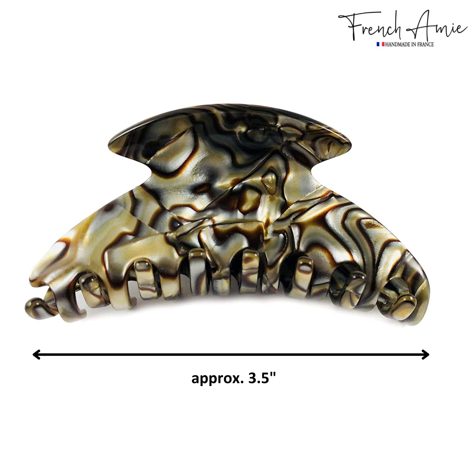 French Amie Smooth Onyx Silver Grey Medium Handmade Celluloid Jaw Hair Claw Clip Clamp Clutcher