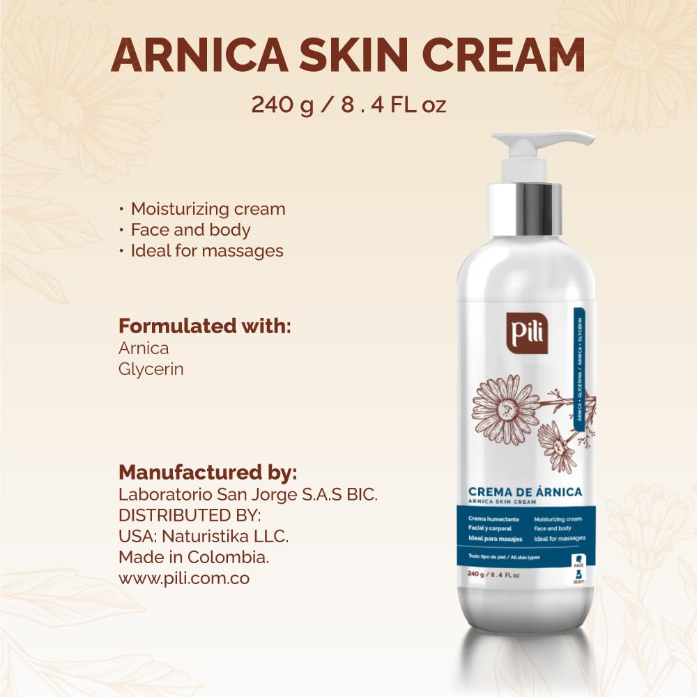 Pili Natural Arnica Cream - Restore Smooth Silky Skin - Crema de Arnica -Bottle 8.4 oz