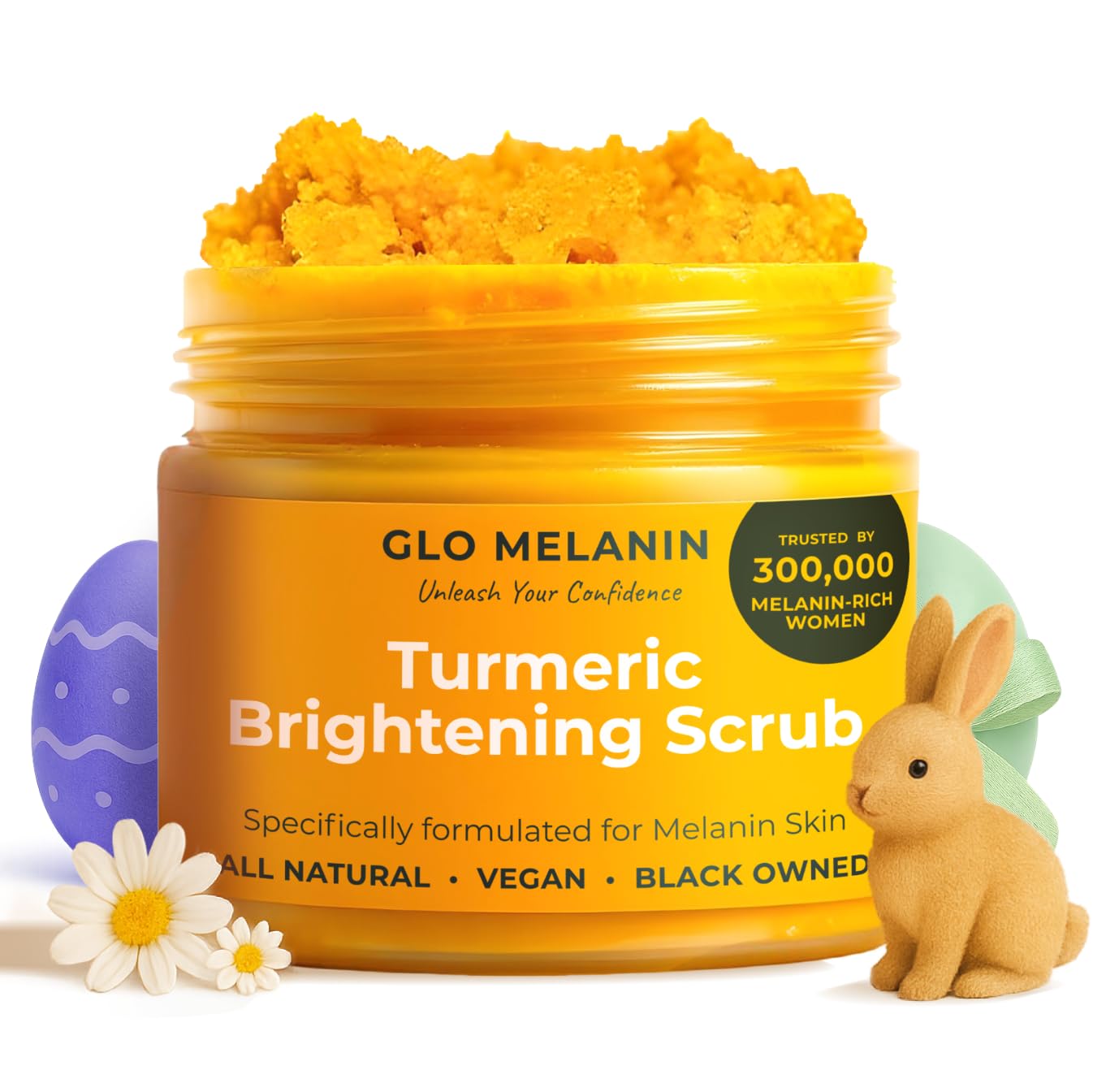 GLO Melanin Turmeric Scrub for Dark Spots, Brightening Inner Thighs Bikini Area Underarms, Natural Exfoliating Face