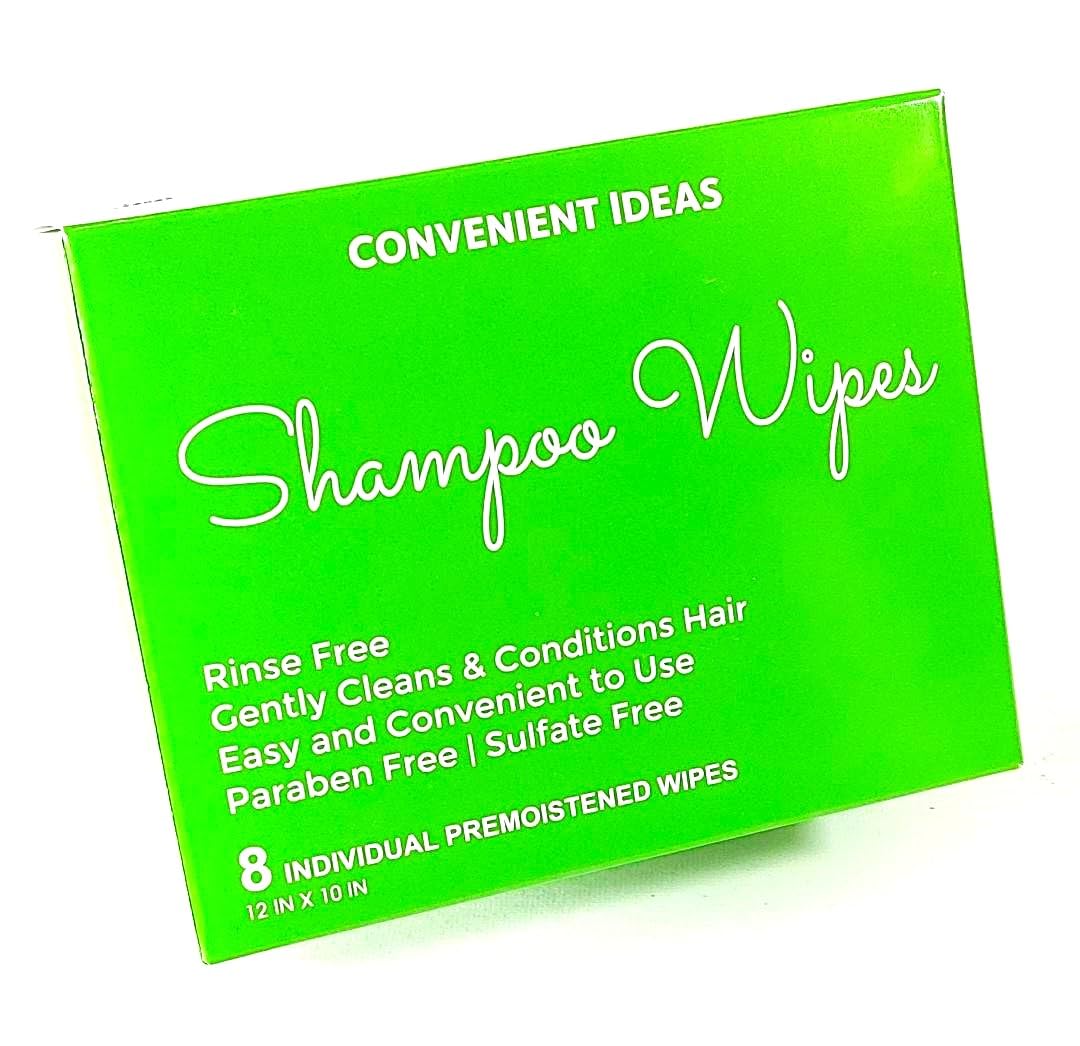 Generic Convenient Ideas Shampoo Wipes (8) Rinse Free Hair Cleansing Dry No Rinse, white