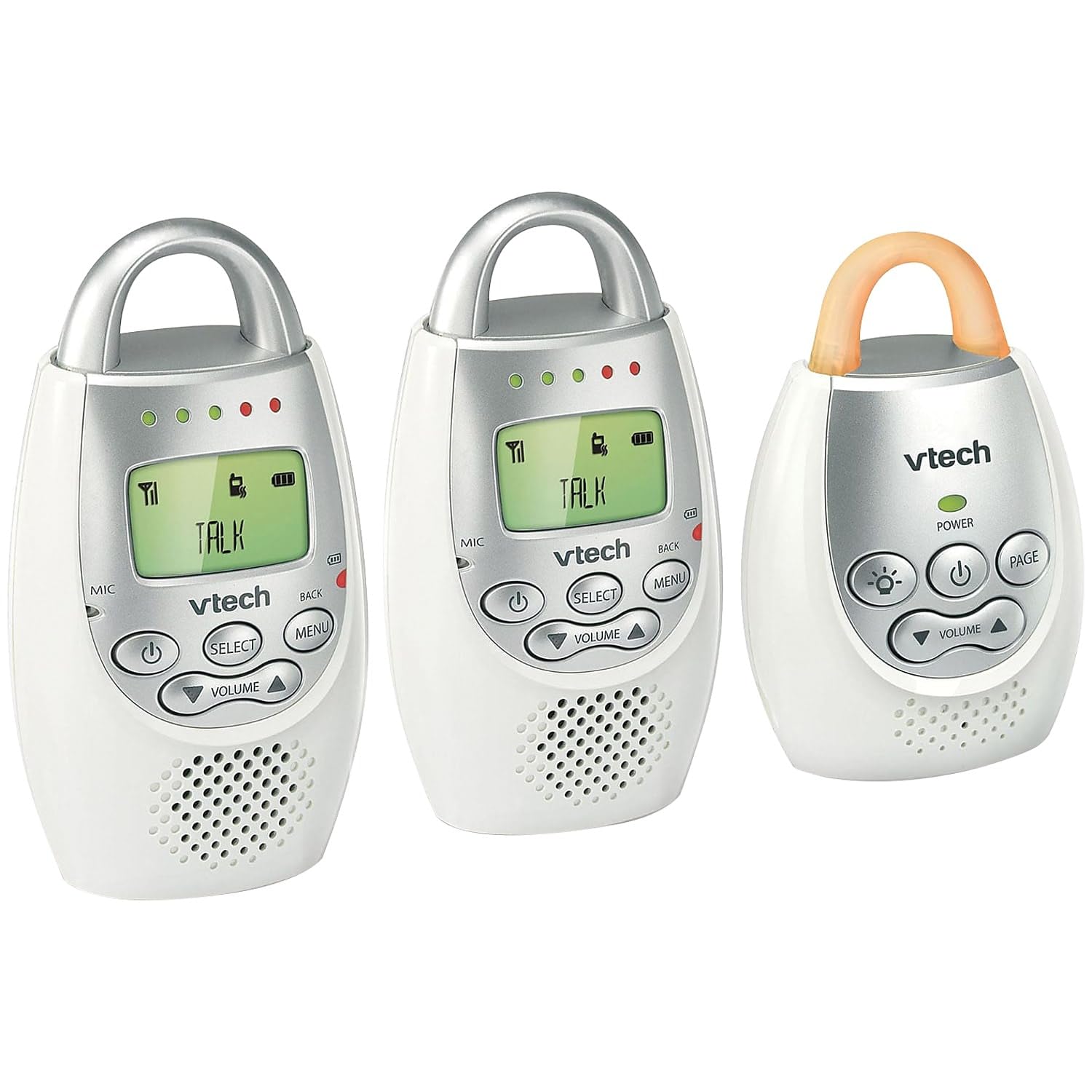 VTech DM221-2 Audio Baby Monitor with up to 1,000 ft of Range, Vibrating Sound-Alert, Talk Back Intercom, Night Light Loop & Two Parent Units, White